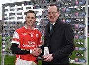 17 March 2017; Tom Kinsella, AIB Chief Marketing Officer presents Darragh O'Connell of Cuala with the Man of the Match award for his outstanding performance in the AIB GAA Hurling All-Ireland Senior Club Championship Final match between Ballyea and Cuala at Croke Park in Dublin on St Patrick’s Day. For exclusive content and behind the scenes action follow AIB GAA on Twitter and Instagram @AIB_GAA and facebook.com/AIBGAA. Photo by Brendan Moran/Sportsfile