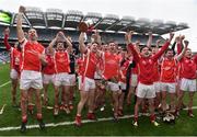 17 March 2017; The Cuala squad celebrate with the Tommy Moore Cup after AIB GAA Hurling All-Ireland Senior Club Championship Final match between Ballyea and Cuala at Croke Park in Dublin. Photo by Brendan Moran/Sportsfile