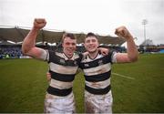 17 March 2017; Conor Doran, left, and Cian Walsh of Belvedere College celebrate following the Bank of Ireland Leinster Schools Senior Cup Final match between Belvedere College and Blackrock College at RDS Arena in Dublin. Photo by Stephen McCarthy/Sportsfile