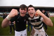 17 March 2017; Gregory Petherbridge, left, and Cian Walsh of Belvedere College celebrate following the Bank of Ireland Leinster Schools Senior Cup Final match between Belvedere College and Blackrock College at RDS Arena in Dublin. Photo by Stephen McCarthy/Sportsfile