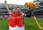 17 March 2017; Cian Waldron, left, and Paul Schutte of Cuala celebrate after the AIB GAA Hurling All-Ireland Senior Club Championship Final match between Ballyea and Cuala at Croke Park in Dublin. Photo by Piaras Ó Mídheach/Sportsfile