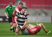 17 March 2017; Jack O'Sullivan of PBC is tackled by Eóin Bergin, left, and Conor Booth of Glenstal Abbey during the Clayton Hotels Munster Schools Senior Cup Final match between Glenstal Abbey and Presentation Brothers Cork at Thomond Park in Limerick. Photo by Diarmuid Greene/Sportsfile