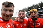 17 March 2017; Cuala players, from left, Ryan Di Felice, Jake Malone, and Paul Schutte celebrate after the AIB GAA Hurling All-Ireland Senior Club Championship Final match between Ballyea and Cuala at Croke Park in Dublin. Photo by Piaras Ó Mídheach/Sportsfile