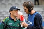 31 July 2011; Kerry manager Jack O'Connor is interviewed after the game by Ciaran Murphy, sideline reporter for Newstalk 106-108fm. GAA Football All-Ireland Senior Championship Quarter-Final, Kerry v Limerick, Croke Park, Dublin. Picture credit: Oliver McVeigh / SPORTSFILE