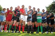 23 August 2011; The Celtic League, rugby's premier professional club competition in Ireland, Italy, Scotland and Wales, was today formally launched. In attendance at the launch of the Celtic League 2011/12 season were from left, Paul Tito, Cardiff, Chris Henry, Ulster, Gareth Maule, Scarlets, Gavin Duffy, Connacht, Stephen Jones, Newport Gwent Dragons, Doug Howlett, Munster, Calum Forrester, Glasgow, Stuart McInally, Edinburgh, Antonio Pavanello, Benetton Treviso, Shane Horgan, Leinster, Jonathan Thomas, Ospreys and Roberto Santamaria, Aironi. Celtic League Sponsorship Launch, Conrad Hotel, Dublin. Picture credit: Brian Lawless / SPORTSFILE