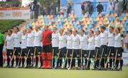 22 August 2011; The Ireland team stand together during the playing of Ireland's Call. GANT EuroHockey Nations Men's Championships 2011, Group B, Ireland v France. Warsteiner HockeyPark, Mönchengladbach, Germany. Picture credit: Diarmuid Greene / SPORTSFILE