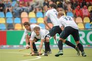 22 August 2011; Ireland players, from left to right, Ronan Gormley, Michael Darling, John Jermyn, and Eugene Magee in action during a penalty corner. GANT EuroHockey Nations Men's Championships 2011, Group B, Ireland v France. Warsteiner HockeyPark, Mönchengladbach, Germany. Picture credit: Diarmuid Greene / SPORTSFILE