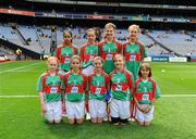 21 August 2011; The Mayo girls football team, back row, left to right, Ketlyn Fonseca, Presentation N.S., Fermoy, Co. Cork, Eileen Flannery, St. Michael's N.S., Clonmel, Co. Tipperary, Emma Quinn, St. Manachan's N.S., Mohill, Co. Leitrim, Catr’ona Kirwan, Scoil Naomh Pádraig, Ballyroan, Co. Dublin, front row, left to right, Dearbhla Mulholland, St. Mary's N.S., Glenview, Maghera, Co. Derry, Emma Gildea, St. Mary's N.S., Dungarvan, Co. Waterford, Katie Todd, St. Oliver Plunkett's N.S., Blackrock, Co. Louth, Amy Burke, Scoil Chaoimh’n Naofa, Hollywood, Co. Wicklow, Mary Anne Murphy, St. Georges' RC School, Harrow, England. Go Games Exhibition - Sunday 21st August 2011, Croke Park, Dublin. Picture credit: Dáire Brennan / SPORTSFILE