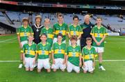 21 August 2011; INTO President Noreen Flynn with the Kerry boys team, back row, left to right, Keelan Butler, Knochanean N.S., Ennis, Co. Clare, Eoghan McElligott, Ardfert N.S., Co. Kerry, Jason Walsh, Corrandulla N.S., Corrandulla, Co. Galway, Adam Garland, St. Mary's P.S., Aughlisnafin, Co. Down, Shaun Highton, Christ the King B.N.S., Caherdavin, Co. Limerick, front row, left to right, David Greaney, Corrandulla N.S., Corrandulla, Co. Galway, Christopher Kong, St. Declan's N.S., Co. Waterford, Jamie McCann, Creggan P.S., Co. Antrim, Diarmuid O'Malley, St. Patrick's N.S., Castlebar, Co. Mayo, Tim Prenter, St. Patrick's P.S., Legamaddy, Co. Down. Go Games Exhibition - Sunday 21st August 2011, Croke Park, Dublin. Picture credit: Dáire Brennan / SPORTSFILE
