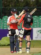 24 August 2011; England's Eoin Morgan in conversation with team-mate Craig Kieswetter, right, during squad training ahead of their RSA Challenge ODI against Ireland on Thursday. England Cricket Squad Training, Clontarf Cricket Club, Clontarf, Dublin. Picture credit: Pat Murphy / SPORTSFILE