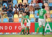 24 August 2011; Ireland's Eugene Magee, left, is congratulated by team-mate Christopher Cargo, after scoring his side's first goal against Netherlands. GANT EuroHockey Nations Men's Championships 2011, Ireland v Netherlands, Warsteiner HockeyPark, Mönchengladbach, Germany. Picture credit: Diarmuid Greene / SPORTSFILE