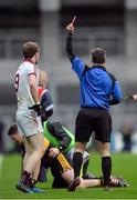 17 March 2017; Pádraig Cassidy of Slaughtneil is shown a straight red card by referee Maurice Deegan after an incident with Kieran O'Leary of Dr. Crokes late in the first half during the AIB GAA Football All-Ireland Senior Club Championship Final match between Dr. Crokes and Slaughtneil at Croke Park in Dublin. Photo by Piaras Ó Mídheach/Sportsfile