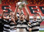 17 March 2017; PBC captain Jack O'Sullivan and team-mates celebrate with the cup after the Clayton Hotels Munster Schools Senior Cup Final match between Glenstal Abbey and Presentation Brothers Cork at Thomond Park in Limerick. Photo by Diarmuid Greene/Sportsfile