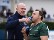 17 March 2017; Ireland Legend's water carrier Paul O'Connell with Simon Best before the Ireland Legends and England Legends match at RDS Arena in Dublin.  Photo by Stephen McCarthy/Sportsfile