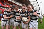 17 March 2017; PBC players, from left, Louis Bruce, James Broderick, Tom Fitzgerald, Paul Buckley, and Eóin Burns celebrate with the cup after the Clayton Hotels Munster Schools Senior Cup Final match between Glenstal Abbey and Presentation Brothers Cork at Thomond Park in Limerick. Photo by Diarmuid Greene/Sportsfile
