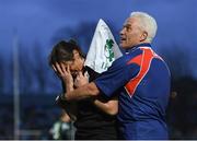 17 March 2017; Touchjudge Rosie Foley, sister of the late Anthony Foley, with referee Alan Lewis during the Ireland Legends and England Legends match at RDS Arena in Dublin.  Photo by Stephen McCarthy/Sportsfile