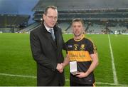 17 March 2017; Tom Kinsella, AIB Chief Marketing Officer presents John Payne of Dr. Crokes with the Man of the Match award for his outstanding performance in the AIB GAA Football All-Ireland Senior Club Championship Final match between Dr. Crokes and Slaughtneil at Croke Park in Dublin on St Patrick’s Day. For exclusive content and behind the scenes action follow AIB GAA on Twitter and Instagram @AIB_GAA and facebook.com/AIBGAA. Photo by Daire Brennan/Sportsfile