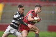 17 March 2017; Tim Molony of Glenstal Abbey is tackled by Tom Fitzgerald of PBC during the Clayton Hotels Munster Schools Senior Cup Final match between Glenstal Abbey and Presentation Brothers Cork at Thomond Park in Limerick. Photo by Diarmuid Greene/Sportsfile