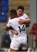 17 March 2017; Henry Walker of England celebrates with teammate Joe Cokanasiga, 14, after scoring his side's second try during the RBS U20 Six Nations Rugby Championship match between Ireland and England at Donnybrook Stadium in Donnybrook, Dublin. Photo by Eóin Noonan/Sportsfile
