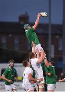 17 March 2017; Fineen Wycherley of Ireland wins possession in a lineout against England during the RBS U20 Six Nations Rugby Championship match between Ireland and England at Donnybrook Stadium in Donnybrook, Dublin. Photo by Matt Browne/Sportsfile