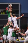 17 March 2017; John Foley of Ireland takes the ball in the lineout against Nick Isiekwe of England during the RBS U20 Six Nations Rugby Championship match between Ireland and England at Donnybrook Stadium in Donnybrook, Dublin. Photo by Matt Browne/Sportsfile