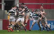 17 March 2017; PBC players, including Eóin Burns and Billy Scannell, celebrate at the final whistle of the Clayton Hotels Munster Schools Senior Cup Final match between Glenstal Abbey and Presentation Brothers Cork at Thomond Park in Limerick. Photo by Diarmuid Greene/Sportsfile