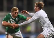 17 March 2017; Jordan Larmour of Ireland is tackled by Max Malins of England during the RBS U20 Six Nations Rugby Championship match between Ireland and England at Donnybrook Stadium in Donnybrook, Dublin. Photo by Eóin Noonan/Sportsfile
