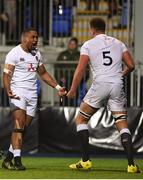17 March 2017; Joe Cokanasiga of England celebrates with teammate Nick Isiekwe at the final whistle after the RBS U20 Six Nations Rugby Championship match between Ireland and England at Donnybrook Stadium in Donnybrook, Dublin. Photo by Eóin Noonan/Sportsfile