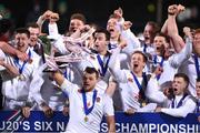 17 March 2017; England captain Zach Mercer lifts the cup as his team-mates celebrate after the RBS U20 Six Nations Rugby Championship match between Ireland and England at Donnybrook Stadium in Donnybrook, Dublin. Photo by Matt Browne/Sportsfile