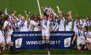 17 March 2017; England captain Sarah Hunter lifts the cup alongside her team-mates after the RBS Women's Six Nations Rugby Championship match between Ireland and England at Donnybrook Stadium in Donnybrook, Dublin. Photo by Eóin Noonan/Sportsfile