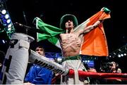 17 March 2017; Michael Conlan celebrates after defeating Tim Ibarra in their featherweight bout at The Theater in Madison Square Garden in New York, USA. Photo by Ramsey Cardy/Sportsfile