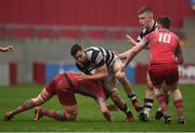 17 March 2017; Jack O'Sullivan of PBC is tackled by Rory Clarke of Glenstal Abbey during the Clayton Hotels Munster Schools Senior Cup Final match between Glenstal Abbey and Presentation Brothers Cork at Thomond Park in Limerick. Photo by Diarmuid Greene/Sportsfile