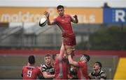 17 March 2017; Rory Clarke of Glenstal Abbey wins possession in a lineout during the Clayton Hotels Munster Schools Senior Cup Final match between Glenstal Abbey and Presentation Brothers Cork at Thomond Park in Limerick. Photo by Diarmuid Greene/Sportsfile