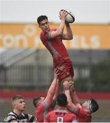 17 March 2017; Rory Clarke of Glenstal Abbey wins possession in a lineout during the Clayton Hotels Munster Schools Senior Cup Final match between Glenstal Abbey and Presentation Brothers Cork at Thomond Park in Limerick. Photo by Diarmuid Greene/Sportsfile