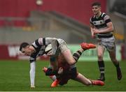 17 March 2017; Sean French of PBC is tackled by Jamie Mawhinney of Glenstal Abbey during the Clayton Hotels Munster Schools Senior Cup Final match between Glenstal Abbey and Presentation Brothers Cork at Thomond Park in Limerick. Photo by Diarmuid Greene/Sportsfile