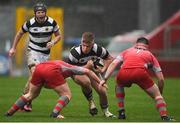 17 March 2017; Brian O'Connor of PBC is tackled by George Downing, left, and Sean Scanlon-Garry of Glenstal Abbey during the Clayton Hotels Munster Schools Senior Cup Final match between Glenstal Abbey and Presentation Brothers Cork at Thomond Park in Limerick. Photo by Diarmuid Greene/Sportsfile