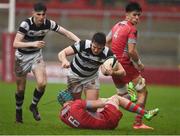 17 March 2017; Billy Scannell of PBC is tackled by Conor Booth of Glenstal Abbey during the Clayton Hotels Munster Schools Senior Cup Final match between Glenstal Abbey and Presentation Brothers Cork at Thomond Park in Limerick. Photo by Diarmuid Greene/Sportsfile