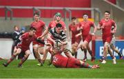 17 March 2017; Cian Fitzgerald of PBC is tackled by Luke Fitzgerald and Thanade McCoole of Glenstal Abbey during the Clayton Hotels Munster Schools Senior Cup Final match between Glenstal Abbey and Presentation Brothers Cork at Thomond Park in Limerick. Photo by Diarmuid Greene/Sportsfile