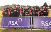 25 August 2011; The England team, led by Eoin Morgan, celebrate with the RSA Challenge Trophy. RSA Challenge ODI, Ireland v England, Clontarf Cricket Club, Clontarf, Dublin. Picture credit: Pat Murphy / SPORTSFILE