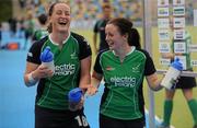25 August 2011; Ireland players Audrey O'Flynn, left, and Aine Connery share a laugh as they leave the pitch after victory over Azerbaijan. GANT EuroHockey Nations Women's Championships 2011, Ireland v Azerbaijan, Warsteiner HockeyPark, Mönchengladbach, Germany. Picture credit: Diarmuid Greene / SPORTSFILE