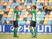 26 August 2011; William Geoffrey McCabe, right, celebrates with team-mate David Ames, after scoring his side's sixth goal. Ireland v Russia - GANT EuroHockey Nations Men's Championships 2011. Warsteiner HockeyPark, Mönchengladbach, Germany. Picture credit: Diarmuid Greene / SPORTSFILE