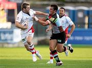 26 August 2011; Darren Cave, Ulster, is tackled by George Lowe, Harlequins. Pre-Season Friendly, Ulster v Harlequins, Ravenhill Park, Belfast, Co. Antrim. Picture credit: John Dickson / SPORTSFILE