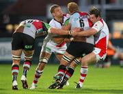 26 August 2011; Chris Robshaw, Harlequins, is tackled by Chris Henry, left, and Willie Faloon, Ulster. Pre-Season Friendly, Ulster v Harlequins, Ravenhill Park, Belfast, Co. Antrim. Picture credit: John Dickson / SPORTSFILE