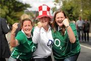 27 August 2011; Ireland supporters Karen Dooey, from Armagh, left, and Donna Reilly, from Dublin, right, with England supporter Jo Read, from London, before the game. Rugby World Cup Warm-up Game, Ireland v England, Aviva Stadium, Lansdowne Road, Dublin. Picture credit: Pat Murphy / SPORTSFILE