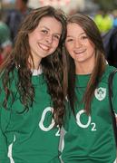 27 August 2011; Ireland supporters Tesla Roche, left, and Aoife Furlong, both from Wexford, before the game. Rugby World Cup Warm-up Game, Ireland v England, Aviva Stadium, Lansdowne Road, Dublin. Picture credit: Pat Murphy / SPORTSFILE