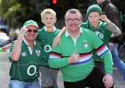 27 August 2011; Ireland supporters, from left, Fergal, Tommy, Francis and Liam Savage, from Armagh, before the game. Rugby World Cup Warm-up Game, Ireland v England, Aviva Stadium, Lansdowne Road, Dublin. Picture credit: Matt Browne / SPORTSFILE