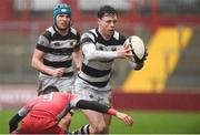 17 March 2017; Seán French of PBC is tackled by Thanade McCoole of Glenstal Abbey during the Clayton Hotels Munster Schools Senior Cup Final match between Glenstal Abbey and Presentation Brothers Cork at Thomond Park in Limerick. Photo by Diarmuid Greene/Sportsfile