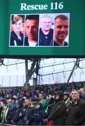 18 March 2017; A general view of the big screen during a minute's silence prior to the RBS Six Nations Rugby Championship match between Ireland and England at the Aviva Stadium in Lansdowne Road, Dublin. Photo by Stephen McCarthy/Sportsfile