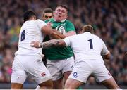18 March 2017; Tadhg Furlong of Ireland is tackled by Billy Vunipola, left, and Joe Marler of England during the RBS Six Nations Rugby Championship match between Ireland and England at the Aviva Stadium in Lansdowne Road, Dublin. Photo by Sam Barnes/Sportsfile