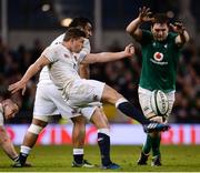 18 March 2017; Ben Youngs of England has his kick closed down by Iain Henderson of Ireland during the RBS Six Nations Rugby Championship match between Ireland and England at the Aviva Stadium in Lansdowne Road, Dublin. Photo by Sam Barnes/Sportsfile